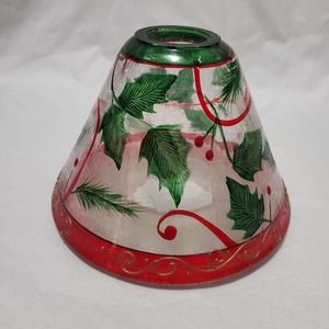 Yankee Candle Crackle Glass Shade Large Topper Red Green Holly Christmas Green T
